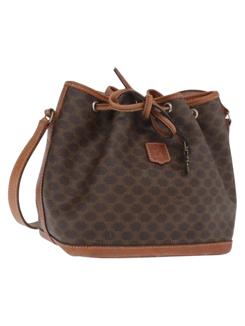 Celine Brown Monogram Drawstring Satchel